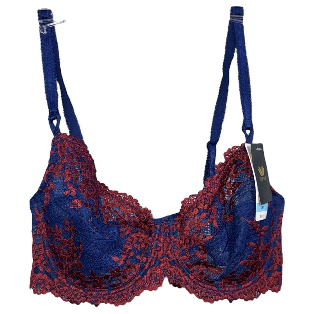 Wacoal 36C Unlined Blue and Burgundy Lace Bra NWT
